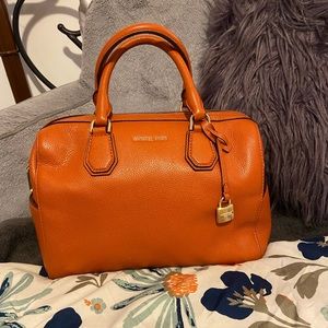 Michael Kors Mercer Duffle Orange Pebbled Leather Satchel Shoulder Bag